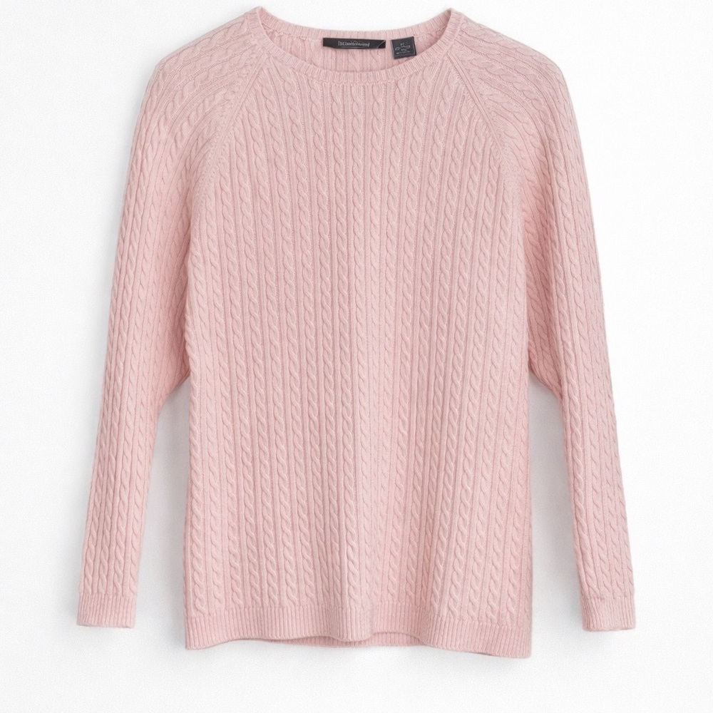 💗 Vintage Hillard & Hanson Baby Pink Cable Knit Sweater Women’s L Made in UK